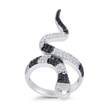 Snake Ring Micro Pave Black White Simulated CZ 925 Sterling Silver